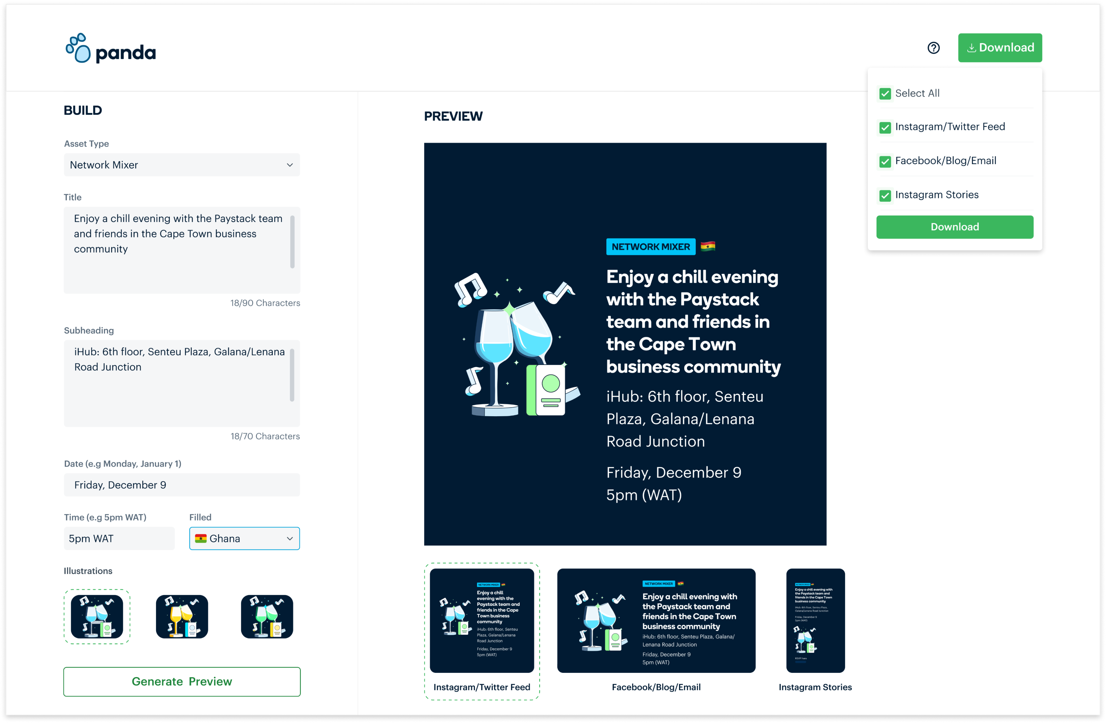 scrren for users to dowload their asset based on the platfrom they want to use it on